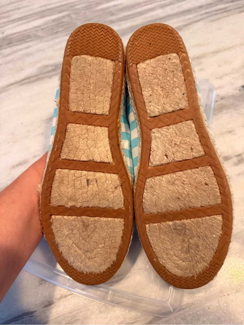 Talbots Aqua & White Striped Espadrilles with Pink Crab Embroidery
